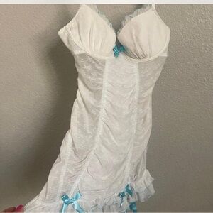 Vintage Victoria’s Secret  White and Blue Lace Chemise